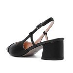 Eldof Women Slingback Block Heels Square Cap Toe Slip On Chunky Low Heel Pumps Two Toned Shoes Women Dressy Black US Size 8.5