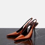THESHY Women's Pointed Toe High Stiletto Heels Slingback Stretch Slip-on Pumps Backless Patent Leather Fashion Dress Shoes for Women Brown