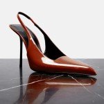 THESHY Women's Pointed Toe High Stiletto Heels Slingback Stretch Slip-on Pumps Backless Patent Leather Fashion Dress Shoes for Women Brown