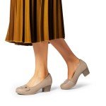 DREAM PAIRS Women's Chunky Comfortable Closed Toe Low Block Heels Work Round Toe Dress Wedding Adjustable Slip On Pumps Shoes,Size 8.5,Nude,SDPU2405W