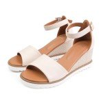 Fashion Thirsty Womens Wedge Heel Summer Sandals Ladies Mid High Party Heels Comfy Open Toe Cosy Wide Fit Strappy Shoes, Cream Fuax Leather, 7 UK X-Wide