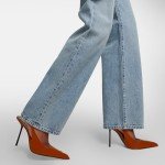 THESHY Women's Pointed Toe High Stiletto Heels Slingback Stretch Slip-on Pumps Backless Patent Leather Fashion Dress Shoes for Women Brown