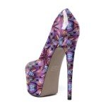 Eldof Women's Platform Heels Slip On Round Closed Toe Stiletto High Heel Pumps Dress Shoes 6 Inches Patent Floral Purple US Size 11