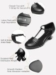 YESSA 1920s Shoes for Women Leather/Satin Ballroom Dance Shoes,T-Strap Character Shoes,2"/2.5" Dancing Pumps for Latin Salsa Folklorico Black 8.5
