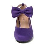 Women's Ankle Strap Heels Closed Toe Bow Low Chunky Heels Pumps Mary Jane Dress Shoes Suede Purple 38 - Insole Length: 24cm/9.45 inch - US 7