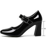 rsxses Mary Jane Heels for Women Chunky Closed Toe High Heels Patent Leather Round Toe Block Heels Ankle Strap Dress Shoes Comfortable Wedding Party Pumps Black Size 10