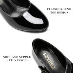 rsxses Mary Jane Heels for Women Chunky Closed Toe High Heels Patent Leather Round Toe Block Heels Ankle Strap Dress Shoes Comfortable Wedding Party Pumps Black Size 10