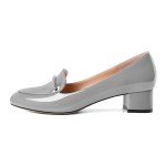AUMOTED Womens Grey Low Heel Pumps Round Toe Loafers Chunky Heel Fashion Block Dress Shoes Party Casual Solid Patent Leather Grey US Size 9