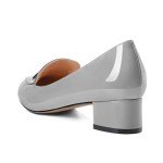 AUMOTED Womens Grey Low Heel Pumps Round Toe Loafers Chunky Heel Fashion Block Dress Shoes Party Casual Solid Patent Leather Grey US Size 9