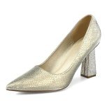 Women Sexy Closed Pointed Toe Pumps Rhinestone Block Chunky High Heel Dress Party Prom Wedding Shoes