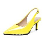 YODEKS Yellow Heels Yellow Slingback Heels for Women Closed Pointed Toe Kitten Heels Low Heels Pumps Beaded Shoes 2.5 Inch for Wedding Party Cocktail Size 7