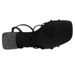 ALICEPUB Black Chunky Block Heels Strappy Heels Square Open Toe Heeled Sandals for Women Short Low Heels Party Causal Dress Shoes, Size 9