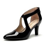 WuORWu Women's Closed Toe High Heel Pumps Dress Work Shoes for Office Business Comfor Table Slip on Zippe 3 inch Heels(Black Patent 6.5)