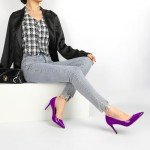 Mettesally Women's Pointed Toe Heels High Heel Pumps Slip on Closed Toe Stilettos Bridal Wedding Party Basic Shoes Purple 12 M US