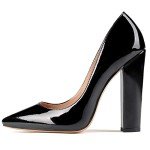 SAMMITOP Women's Chunky High Heel Pumps Pointed Toe Slip On Party Dress Shoes Black US7 R