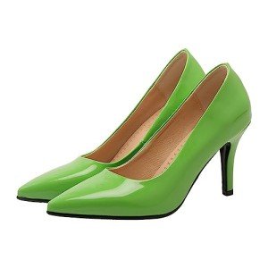 Alyaafifa Stiletto High Heel Pumps for Women 3 Inch Closed Pointed Toe Slip On Patent Leather Dress Shoes Elegant Party Wedding Office Event, Green 8cm, 6.5