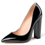 SAMMITOP Women's Chunky High Heel Pumps Pointed Toe Slip On Party Dress Shoes Black US7 R