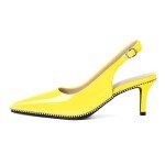 YODEKS Yellow Heels Yellow Slingback Heels for Women Closed Pointed Toe Kitten Heels Low Heels Pumps Beaded Shoes 2.5 Inch for Wedding Party Cocktail Size 7