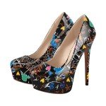 Richealnana Women's Platform Stiletto High Heel Pumps Sky High Round Toe Slip On Classic Pumps for Party Prom Dress 6 Inch Pull On Black Graffiti Shoes US 9