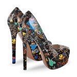 Richealnana Women's Platform Stiletto High Heel Pumps Sky High Round Toe Slip On Classic Pumps for Party Prom Dress 6 Inch Pull On Black Graffiti Shoes US 9