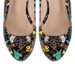 Richealnana Women's Platform Stiletto High Heel Pumps Sky High Round Toe Slip On Classic Pumps for Party Prom Dress 6 Inch Pull On Black Graffiti Shoes US 9