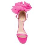 FSJ Women Open Toe Crystal Block Heels Sandals with Flower Bloom Back Ankle Strap Buckle Silk Satin Chunky Thick High Heels Wedding Pump Shoes Size 9.5 Pink