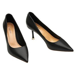 C.Paravano Pointy Heels Wedding Shoes Dressy Low Heel Work Casual Heels Flight Attendant Heels Pointed Toe Pumps for Office Wear and Casual Outfits(Size 6.5,Black)