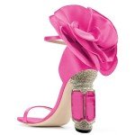 FSJ Women Open Toe Crystal Block Heels Sandals with Flower Bloom Back Ankle Strap Buckle Silk Satin Chunky Thick High Heels Wedding Pump Shoes Size 9.5 Pink