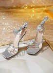 Joseywade Heeled Sandals Strappy Lace Up Square Open Toe Stiletto High Heels 4 Inch Wrap Up Clear Heel Pumps Comfortable Fashion Work Sexy Dance Shoes Metallic Silver US Size 11