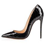 FSJ Women Formal Pointed Toe Pumps High Heel Stilettos Sexy Slip On Snakeskin Dress Shoes Size 7 Black Snake