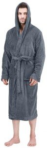 Plush Hooded Fleece Bathrobe for Men - Grey