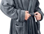 Plush Hooded Fleece Bathrobe for Men - Grey