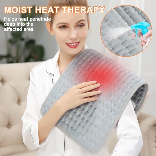 Heating Pad-Electric Heating Pads for Back,Neck,Abdomen,Moist Heated Pad for Shoulder,Knee,Hot Pad for Arms and Legs,Dry&Moist Heat & Auto Shut Off,Gifts for Women Men(Light Gray, 12''×24')