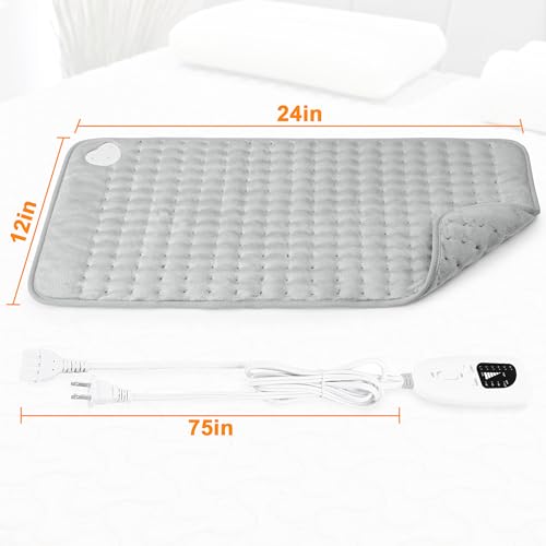 Heating Pad-Electric Heating Pads for Back,Neck,Abdomen,Moist Heated Pad for Shoulder,Knee,Hot Pad for Arms and Legs,Dry&Moist Heat & Auto Shut Off,Gifts for Women Men(Light Gray, 12''×24')