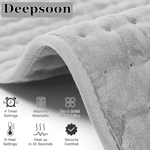 Heating Pad-Electric Heating Pads for Back,Neck,Abdomen,Moist Heated Pad for Shoulder,Knee,Hot Pad for Arms and Legs,Dry&Moist Heat & Auto Shut Off,Gifts for Women Men(Light Gray, 12''×24')