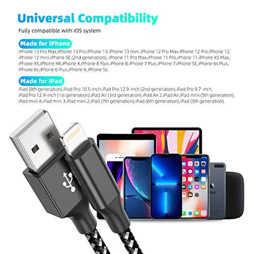 iPhone Charger Apple MFi Certified 3pack 10FT Long Lightning Cable Fast Charging Cord Compatible with iPhone 14/13/12/11 Pro Max Mini XR/XS/X/8/7/6 Plus SE iPod and More