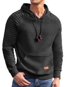 Men's Waffle Knit Hoodie Pullover - Black