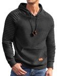 Men's Waffle Knit Hoodie Pullover - Black