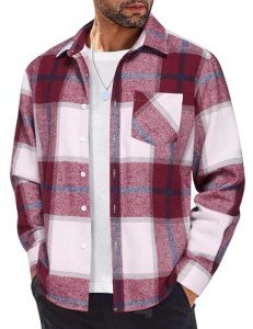 COOFANDY Men’s Red and White Flannel Shirt