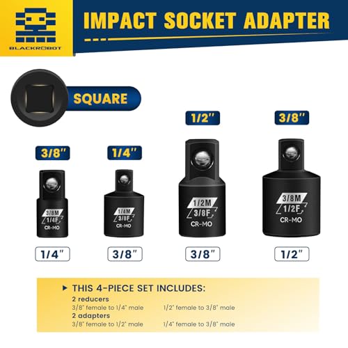 BLACKROBOT 4pc Impact Socket Adapter Set 1/4"-1/2" SAE