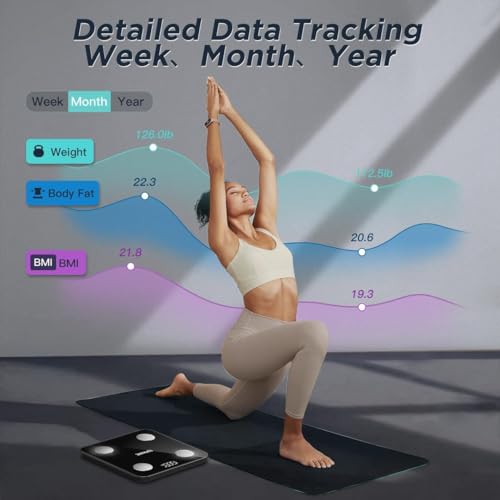 TOPMAKE 【2024 Upgrade】 Scale for Body Weight, Digital Bathroom Scale BMI Weighing Body Fat Scale, 25 Body Composition Analyzer with App sync with Bluetooth, Batteries and Tape Measure Included, Black