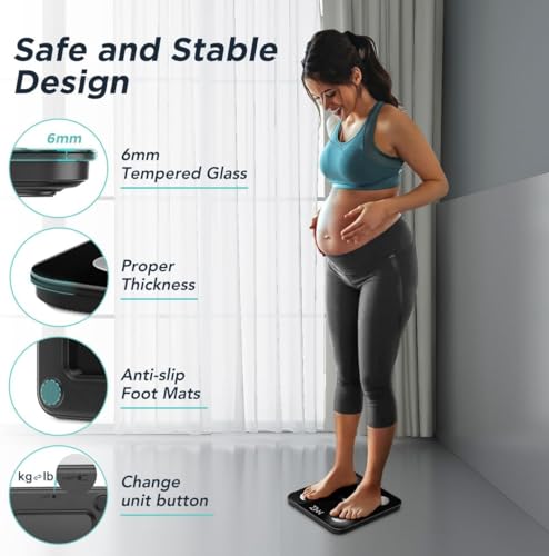 TOPMAKE 【2024 Upgrade】 Scale for Body Weight, Digital Bathroom Scale BMI Weighing Body Fat Scale, 25 Body Composition Analyzer with App sync with Bluetooth, Batteries and Tape Measure Included, Black