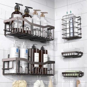 5-Pack Adhesive Shower Caddy Set for Bathroom