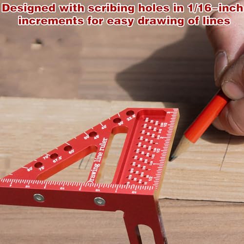 3D Multi Angle Measuring Ruler, Carpenter Square High Precision Square Woodworking Square Tool Measuring Layout Scribing Ruler, 22.5-90 Degree Aluminum Square Protractor with Angle Position Pin