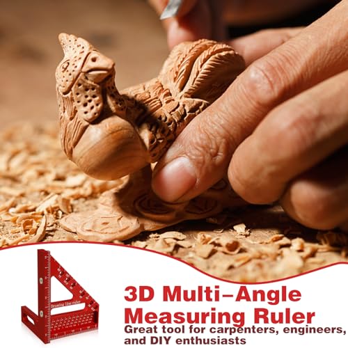 3D Multi Angle Measuring Ruler, Carpenter Square High Precision Square Woodworking Square Tool Measuring Layout Scribing Ruler, 22.5-90 Degree Aluminum Square Protractor with Angle Position Pin