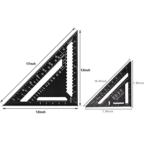 Beslands Aluminum 12-inch & 7-inch Rafter Square Carpenter Set Measuring Layout Tool Alloy Metal Triangle Ruler Protractor for Woodworking and Carpentry （Imperial）…