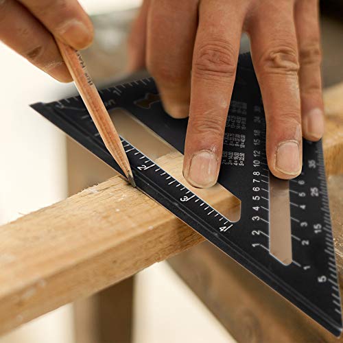 Beslands Aluminum 12-inch & 7-inch Rafter Square Carpenter Set Measuring Layout Tool Alloy Metal Triangle Ruler Protractor for Woodworking and Carpentry （Imperial）…