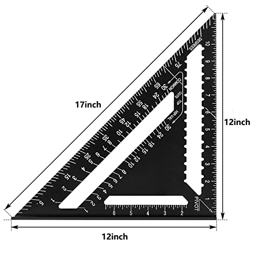 Beslands Aluminum 12-inch Rafter Square Carpenter Measuring Layout Tool Alloy Metal Triangle Ruler Protractor for Woodworking and Carpentry （Imperial）