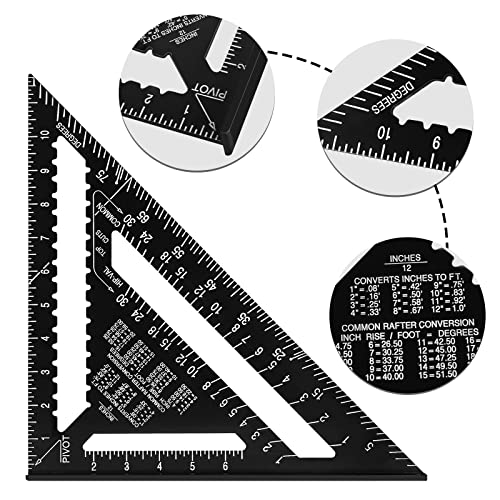 Beslands Aluminum 12-inch Rafter Square Carpenter Measuring Layout Tool Alloy Metal Triangle Ruler Protractor for Woodworking and Carpentry （Imperial）
