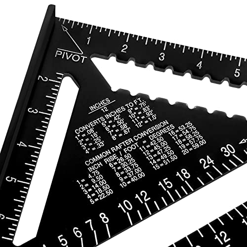 Beslands Aluminum 12-inch Rafter Square Carpenter Measuring Layout Tool Alloy Metal Triangle Ruler Protractor for Woodworking and Carpentry （Imperial）
